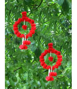 Amroha Craft Artificial Red Flowers Hanging Garland Torans With Bells CFAF0056